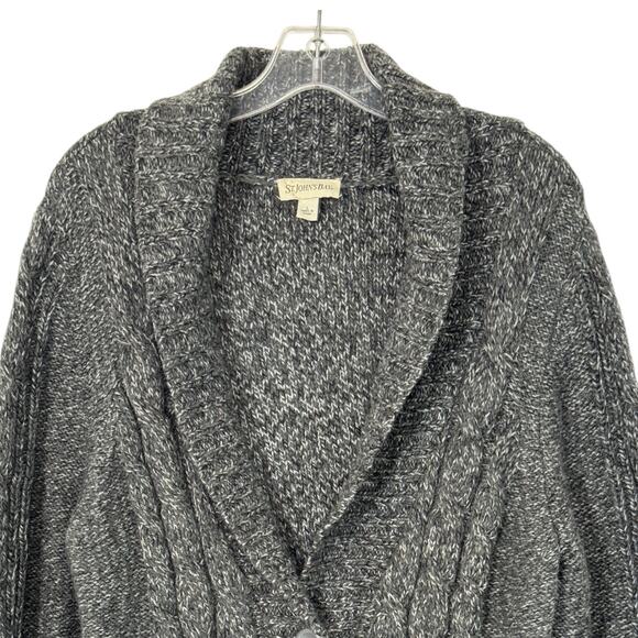 Chunky Cable Knit Fisherman Cardigan Marled Gray Women L Heritage Dark Academia - Picture 4 of 11